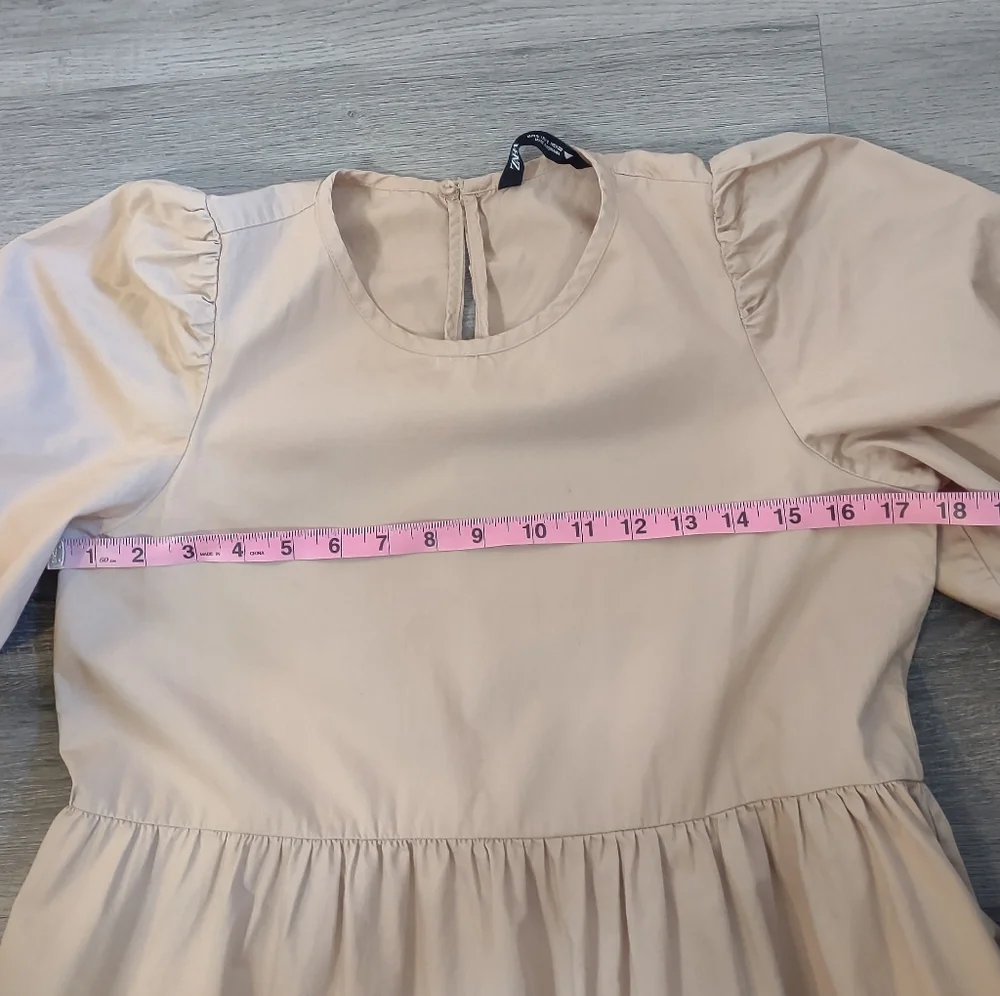 Zara Tan Cotton Puff Sleeves Tiered Maxi Dress. - Picture 9 of 11